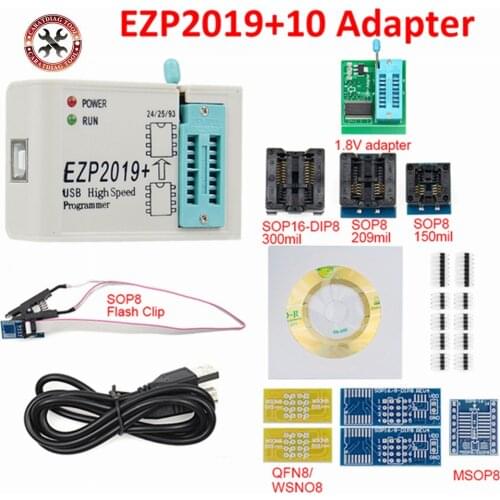High Speed EZP2019 USB SPI Programmer+ 10/12pcs adapters SOP8 test clip sop8/16 1.8V adapter socket flash bois 24 25 EEPROM