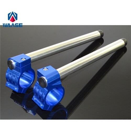 Waase 7/8" 22mm CNC Handlebar Clip Ons Fork Handle Bars Grips 50MM 51MM 52MM 53MM 54MM 55MM Silver-Blue For Suzuki For Honda