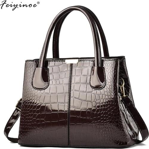 Bright Leather Handbag 2021 New Stone Grain Contracted Handbag Large-capacity Single Shoulder Bag Women Messenger Bag Square PU