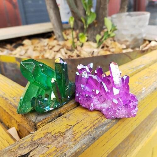 Green and purple Natural Aura angel crystal cluster Titanium coating quartz cluster Energy present