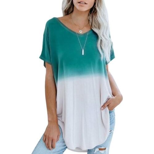 Gradient Print Summer Short Sleeve T Shirt Women O Neck Tee shirts Woman Loose Casual Long Tops