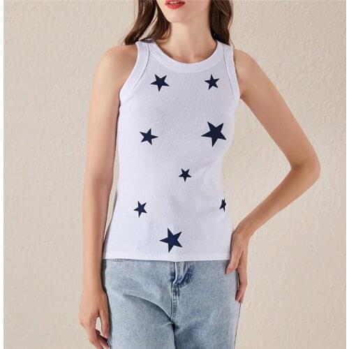 Womens Tank Sexy Summer Sleeveless Stars Printted Round Neck I-Shaped Vest Waistcoat Tops Fashion Female Tanks 2XL
