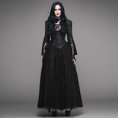 Womens Basque Style Goth Lace Gown Gorgeous Fashion High Waist Long Sleeve Strapless Stage Performance Banquet Women Dress