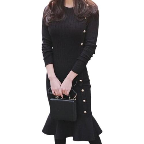 Winter Sweater dress one piece Korea Ladies knitting Long Sleeve warm fishtail party dress for women clothing