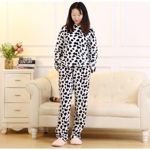 Winter Flannel Pajama Set Womens Fleece Pajamas Sleepwear Home Clothing Thick Warm Coral Velvet Female Nightgown Suit Pajama