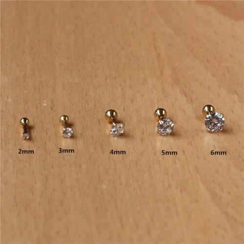 1 pair Size from 2 to 8mm Screw Back Stud Earrings 316 Stainless Steel 3A CZ Gold-color IP Plating No allergy No Easy Fade