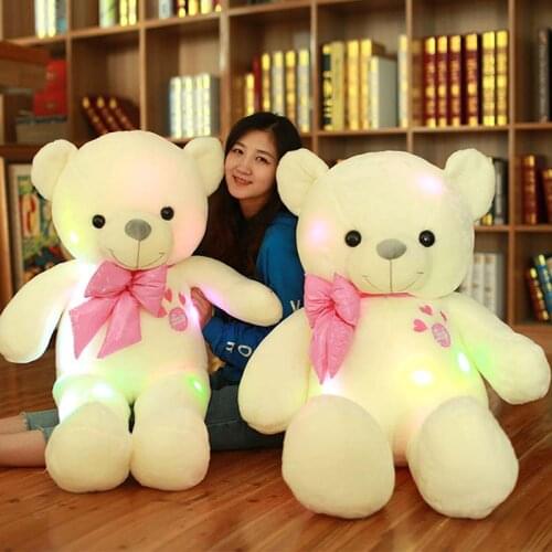100-120cm Creative Light Up LED Teddy Bear Stuffed Animals Plush Toy Colorful Glowing Christmas Gift for Kids Pillow