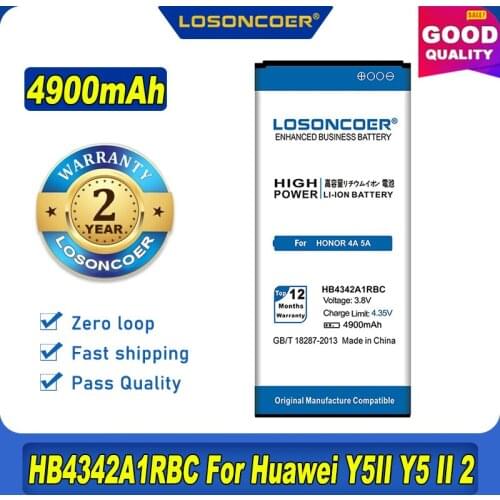 100% Original LOSONCOER HB4342A1RBC 4900mAh Battery For Huawei Ascend 5+ Y6 Honor 4A Honor 5A ( Y6 II Compact ) LYO-L21 Y5 II