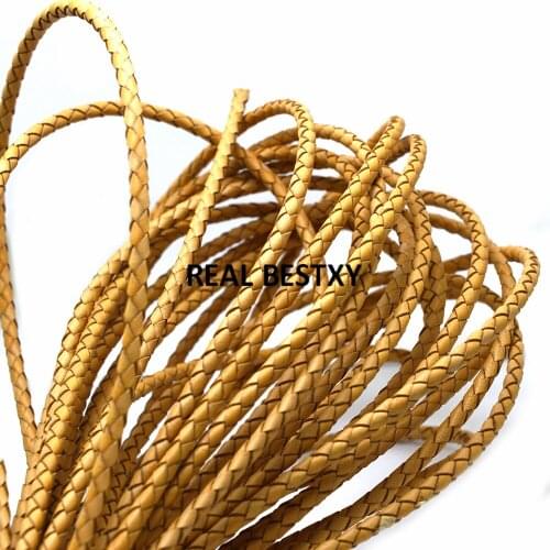 2m/lot approx 4mm natural color Braided Real Leather Round Leather Cord Jewelry Accessories Woven Rope genuine leather cords