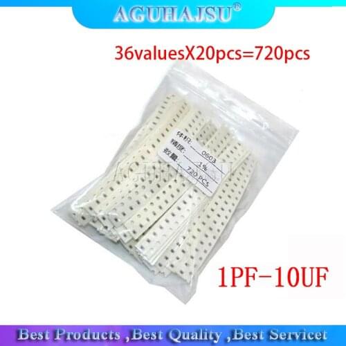 36valuesX20pcs=720pcs 0603 1PF-10UF SMD Resistor Kit Assorted Kit component diy samples kit new and original