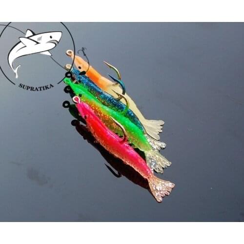 4PCS/lot Shrimp Lifelike Fishing Lure 90mm/10g Artificial Soft Bait Silicone Worm Bass Lure Crayfish With Glow Hooks Bait Tackle