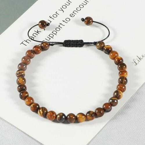 Men Matte Tiger Eye Lava Stone Beads Bracelet Women Adjustable Simple 6mm Braided Rope Macrame Bangles Charm Friendship Jewelry