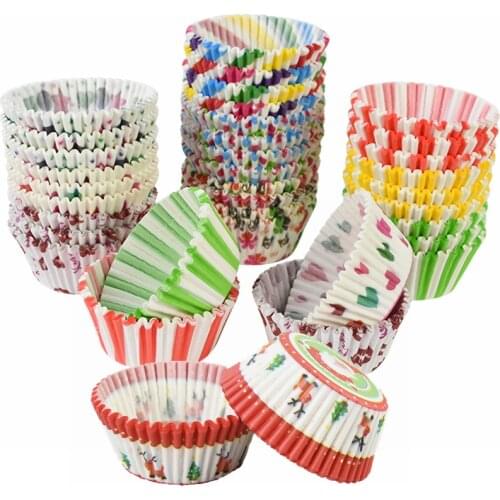 100pcs/lot Mini Cupcake Paper Cups Cartoon Stripe Star Printed Cake Forms Cupcake Liner Party Dessert Cake Mold Decorating Tools