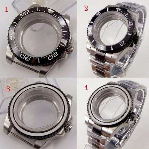 For 24 Jewels NH35A NH36A 40mm Black PVD Watch Case Sapphire Crystal Ceramic Bezel Insert Rotating Bezel Screw Down Crown