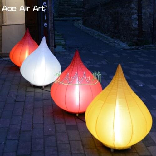 Colored glowing led inflatable water drop shaped decoration,garlic model with wheels,lights for party,yard entertainments alley