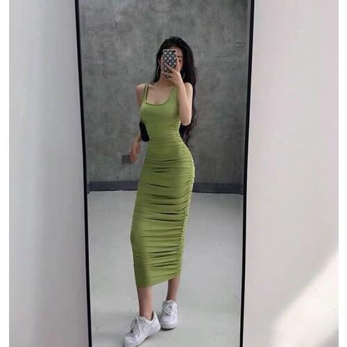 Elegant Backless Dress With Fold Design High Waist Slim Fit Hip Dress Summer Sexy Tights Dress Long Party Party