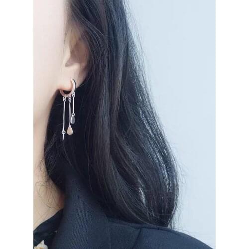 Dainty Sweet Silver Color Water Drop Tassel Hoop Earrings For Women oorbellen pendientes