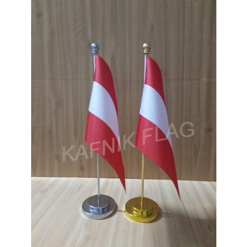 KAFNIK,Red White Austria Office table desk flag with gold or silver metal flagpole base 14*21cm country flag free shipping
