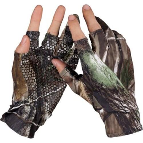 Jungle Camouflage Three Finger Cut Anti Slip Army Stretchy Fishing Gloves Cycling campingTraining Gloves 4 camo colors by random