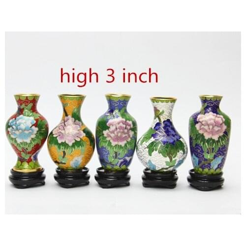 Chinese Cloisonne 3 inch Small Mini Decorative Vase Handmade Fetal Copper Filigree Enamel Ornaments Home Decor Crafts Gift