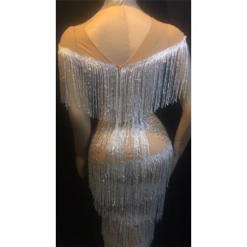 Club party girl Rhinestones Fringes Dress Women Evening Birthday Celebrate Tassel Dress