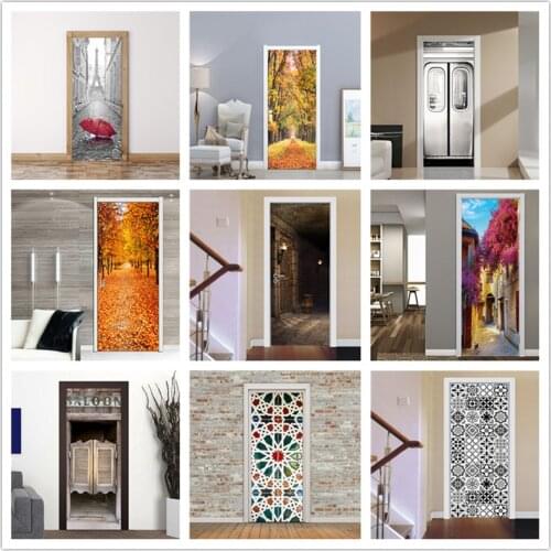 Deciduous Forest In Autumn 3D DIY Art Door Poster Peel And Stick Vinyl Sticker On The Door For Living Room Party Theme Home Deco