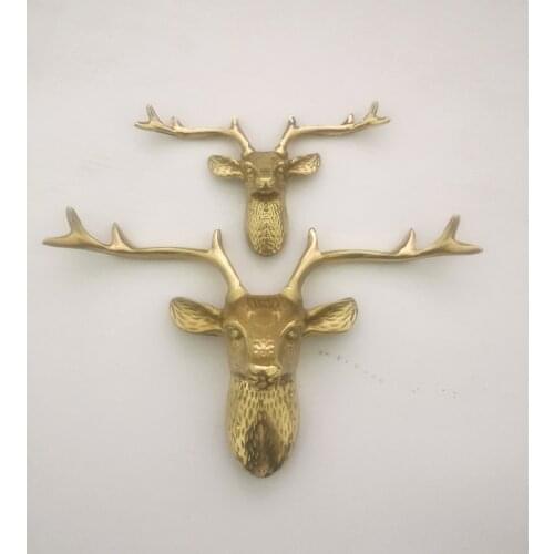 Elk Head Copper Home Decoration Wardrobe Cabinet Door Handles Brass Deer Head Hook Hanger Rack Wall Mount Furniture Hardware