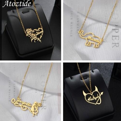 Fashion Custom Name Stainless Steel Lovely Shape Kids Necklaces Personalized Jewelry Chain Crown Heart Chain for Women Gifts