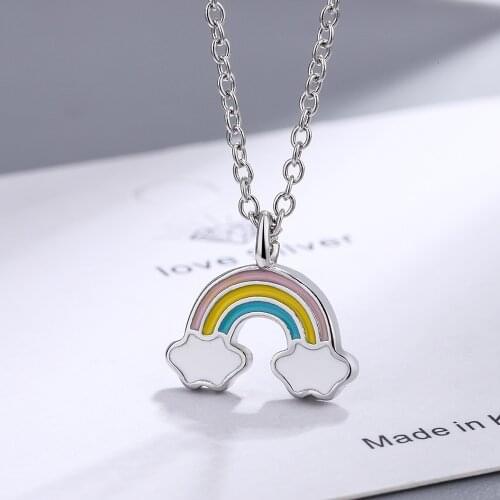 Fashion Womens S925 Silver Plated Sweet Rainbow White Cloud Pendant Personalized Necklaces DZ551