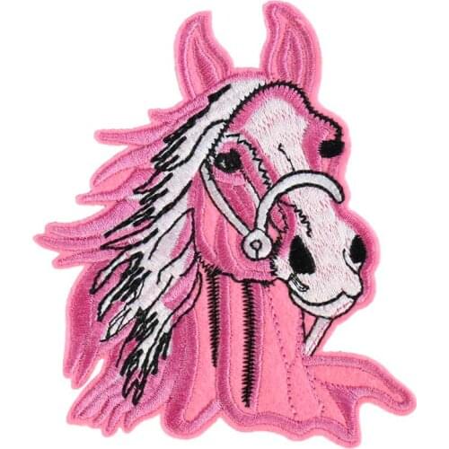 Custom Embroidered patches Lady Rider Pink Roses And Horse Head iron on badge for clothing can be customized with your design