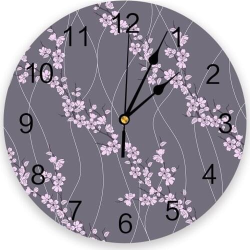 Cherry Blossoms Flower Floral 3d Wall Clock Modern Design Farmhouse Decor Kitchen Vintage PVC Round Clock Living Room Decoration