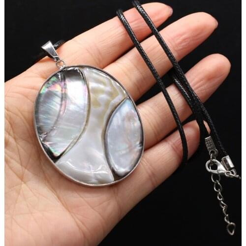 Natural Shell Necklace With Egg-Shaped Pendant Leather Cord 2MM Charms For Elegant Women Love Romantic Gift