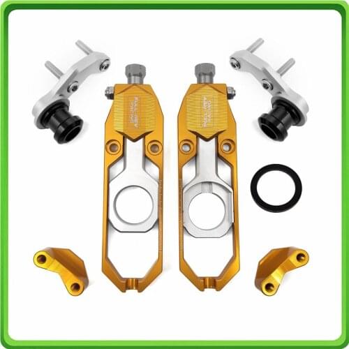 Motorcycle Chain Tensioner Adjuster with paddock bobbins fit for Yamaha R6 YZF-R6 2017 2018 2019 2020 Gold&Silver