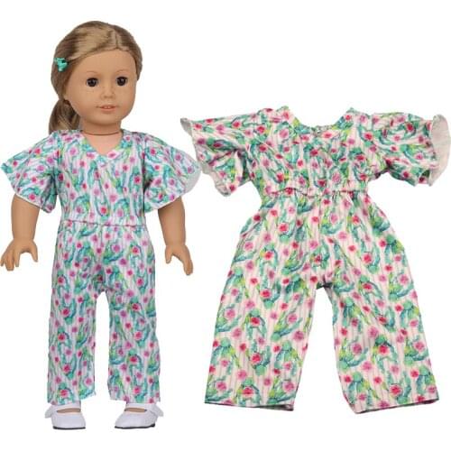 2021 New Pattern Clothes Lace Sleeve One Piece Floral Pants Fit 18 Inch American&43cm Baby New Born Doll Clothes Accessories