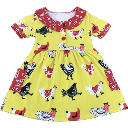 New Boutique Cartoon Thanksgiving Chicken Print Girls Princess Dress Children Clothing Set Kid Twirl Outfit
