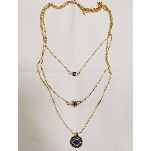 Trendy handmade crystal evil eye sweater chain necklace pendant jewelry for women party gift