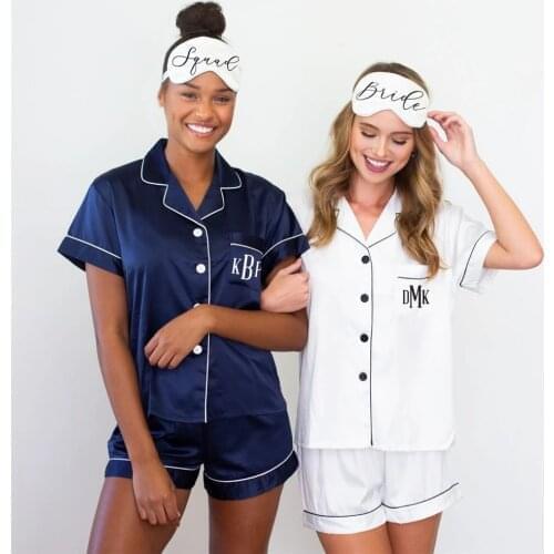 Personalized Short Sleeve Pajama Short + Shirt+Eye+Slippers Wedding Gifts Mask Set Bride Bridesmaid Masque Mariage Custom Name