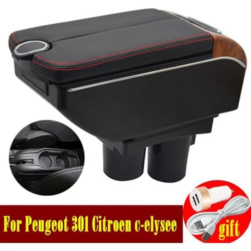 For Peugeot 301 Citroen c-elysee Armrest box Double doors open 7USB Centre Console Storage Box Arm Rest