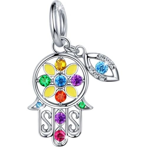 ANNA QUEEN Wholesale Hand of Fatima Charm Evil Eye Hamsa Charm Bead s fit for Women Bracelets FQ0053