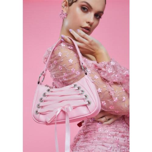 Dropship 2021 INS HOT Sweet Pink Ribbon Cross Tied Lolita Handbags Purse Women Mini Packet Shoulder Bags Underarm Bags