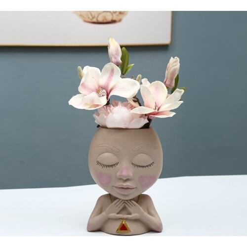 Nordic hand-made resin vase peace Girl Doll fleshy flowerpot modern personality home decoration