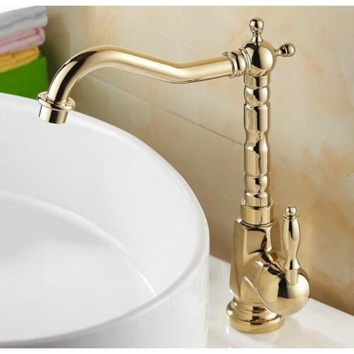 Golden Brass Single Handle Swivel Kitchen Sink Faucet Mixer Tap Cgf056