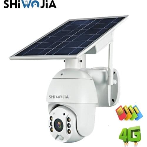 SHIWOJIA Outdoor 4G WIFI 1080P Solar Panel Camera Waterproof Security PTZ Surveillance Smart Farm Ranch Forest Long Standby