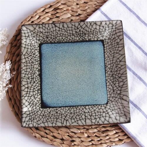 EECAMAIL Japanese Style Underglaze Color Ceramic Tableware Western Dish Sushi Plate Snack Plate Square Plate Household Tableware