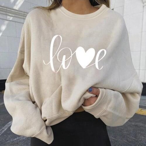 Sweatshirts Women New Velet Comdy Warm Solid Love Printing Sweatshirt Female Basic Simple Lover Couple Daily Pullover Sweater