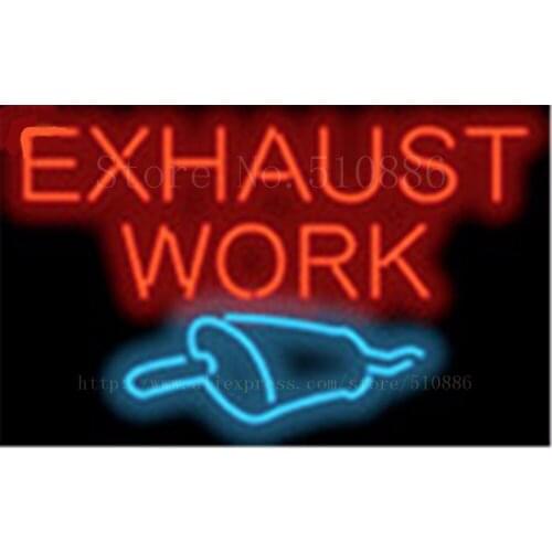 Exhaust Works Glass Tube Car neon sign Businese Handcrafted Automotive Shop Store Signs Signboard Signage 19"x15"