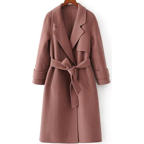 New fashion double face 100%wool women cloak style overcoat over knees doble breasted sashes apricot 5colors S-XL