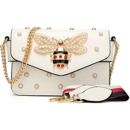 Bee Pearl Women Shoulder Bag Women Handbag 2021 Luxury Women Bags Designer Small Cross-Rivet Chain Bag Shoulder Bag Ladies Bag