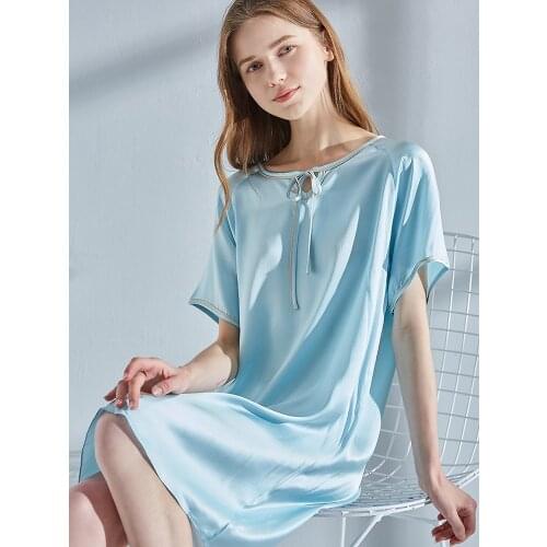 100% Real Silk Robe Nightgown for Women Hangzhou Silk Bedgown for Ladies Loose Style Sleepwear Natural Material Nightdress Dress
