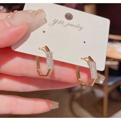 2021Trend New Hollow Out Metallic Geometric Earrings For Women Micro Pave Temperament Fashion Jewelry Exquisite Earring Wedding